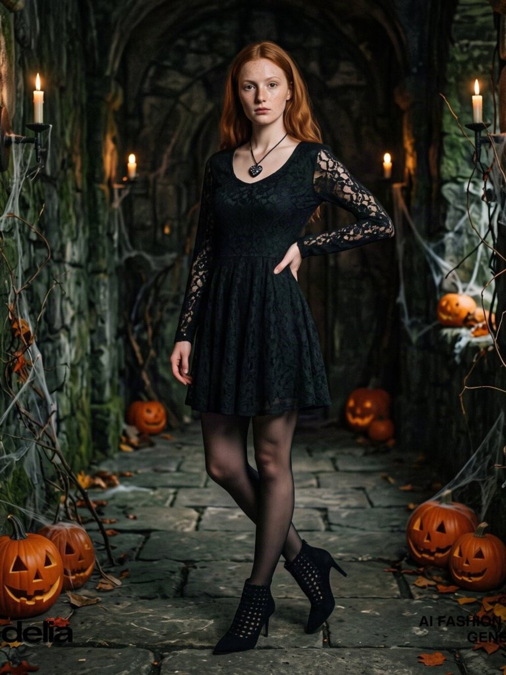 Black Lace Skater Dress